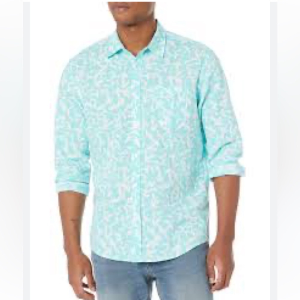 Amazon Essentials men’s leaf print linen cotton shirt XS
